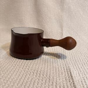 Dansk Kobenstyle Brown Enamelware Butter Warmer with Wood Handle
